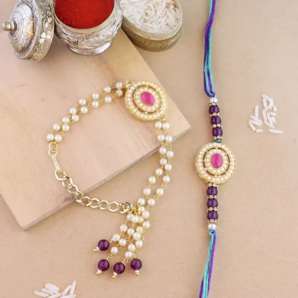 Elegant_Bhaiya_Bhabhi_Lumba_Pearl_&_Rakhi_With_Roli_Chawal_&_Card