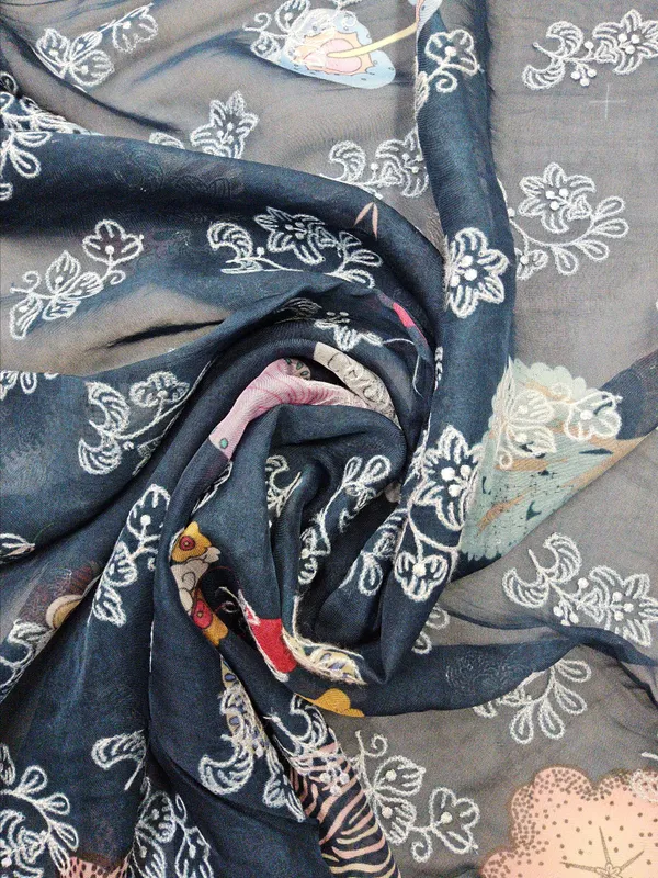 Dark_Teal_Blue_Organza_Fabrics_For_Women