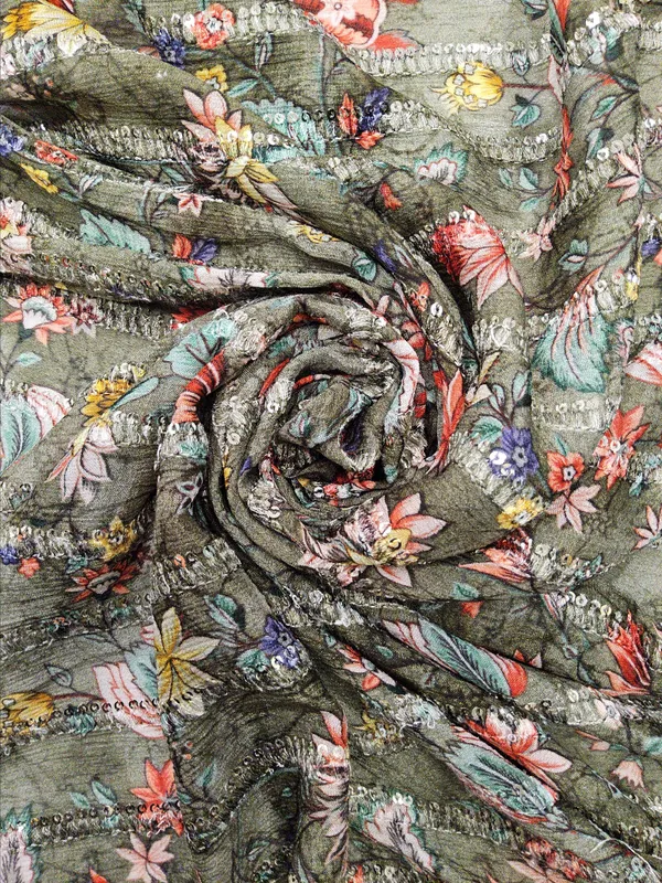 Olive_Green_Chinon_Silk_Fabrics_For_Women