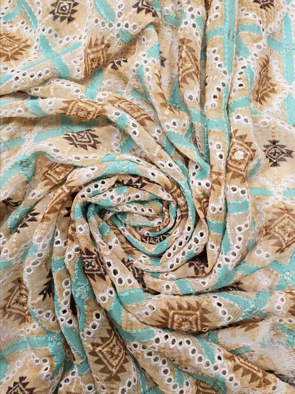 Beige_And_Teal_Georgette_Fabrics_For_Women