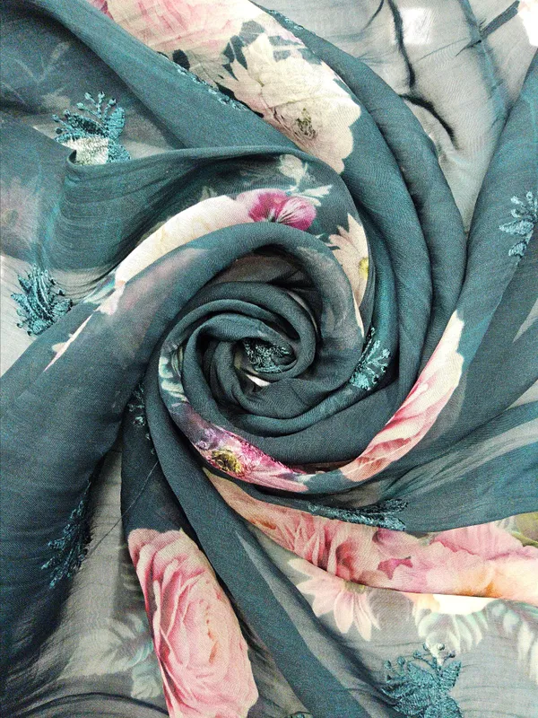 Deep_Teal_Organza_Fabrics_For_Women