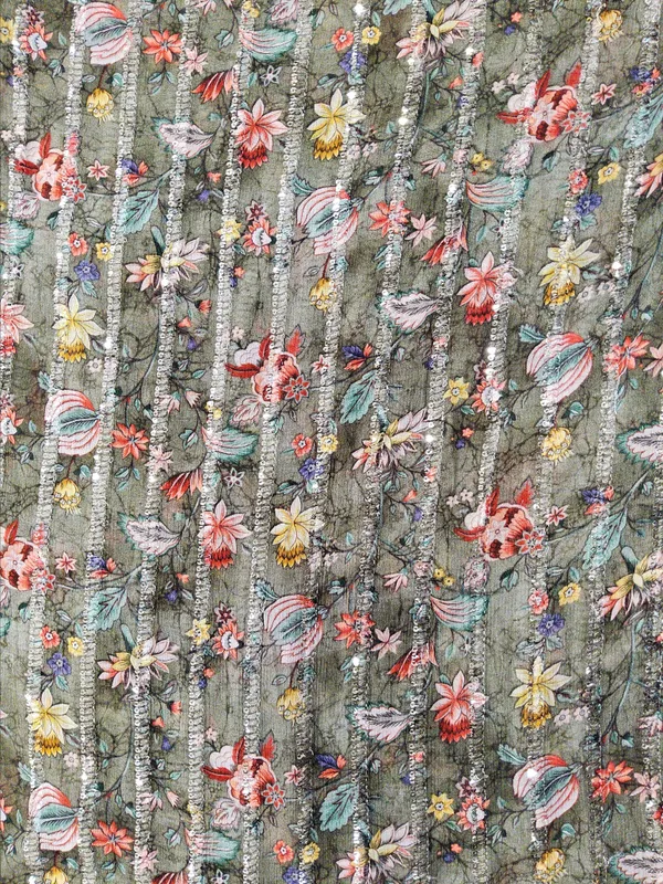 Olive_Green_Chinon_Silk_Fabrics_For_Women