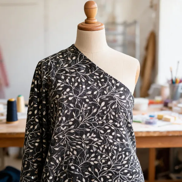 Charcoal_Grey_And_Off_White_Slub_Silk_Fabrics_For_Women