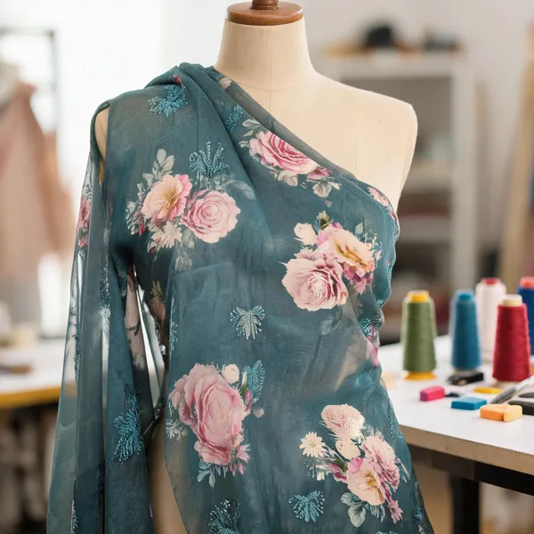 Deep_Teal_Organza_Fabrics_For_Women