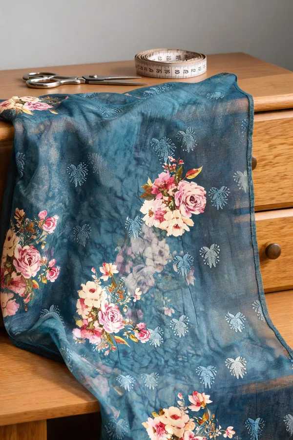 Peacock_Blue_Organza_Fabrics_For_Women