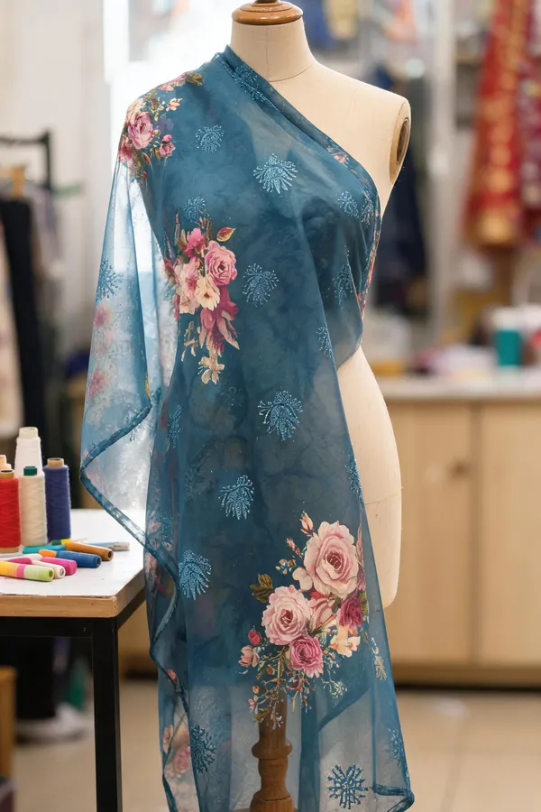 Peacock_Blue_Organza_Fabrics_For_Women