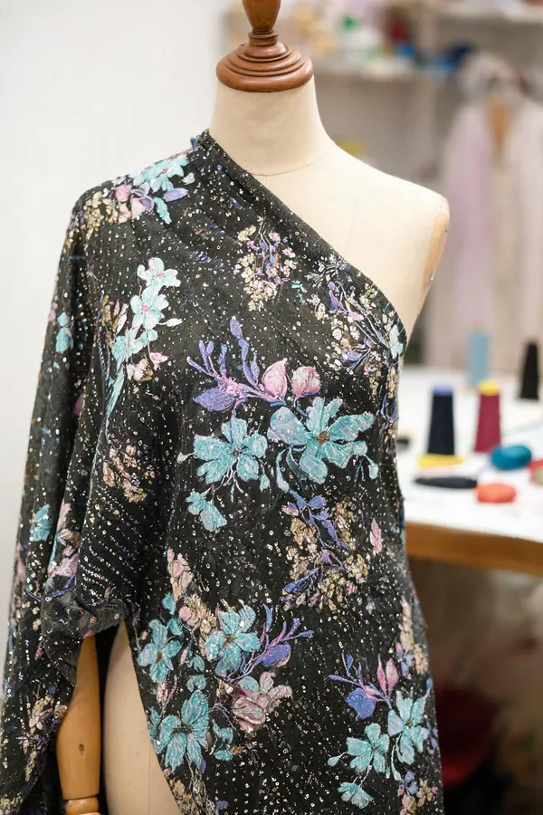 Charcoal_Black_Chinon_Silk_Fabrics_For_Women
