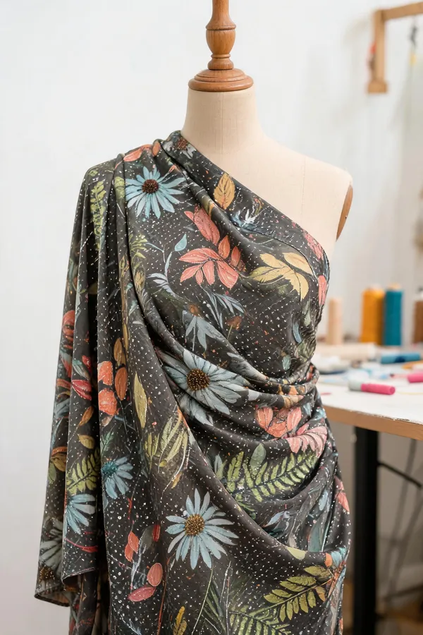 Muted_Grey_Chinon_Silk_Fabrics_For_Women