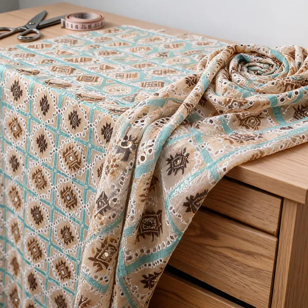 Beige_And_Teal_Georgette_Fabrics_For_Women