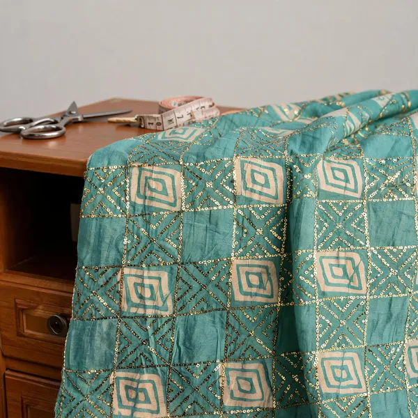 Sky_Turquoise_Chanderi_Silk_Fabrics_For_Women
