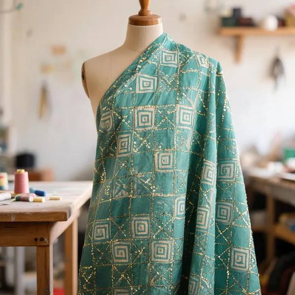 Sky_Turquoise_Chanderi_Silk_Fabrics_For_Women