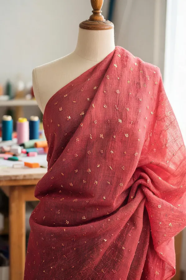 Deep_Red_Cotton_Chanderi_Fabrics_For_Women