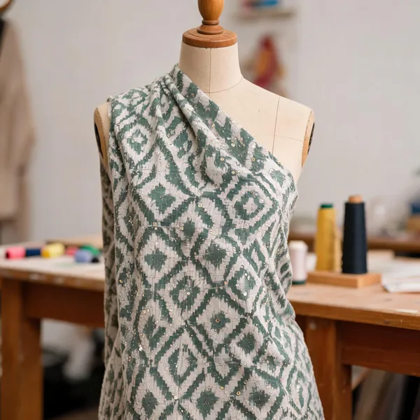 Green_And_Off_White_Linen_Fabrics_For_Women