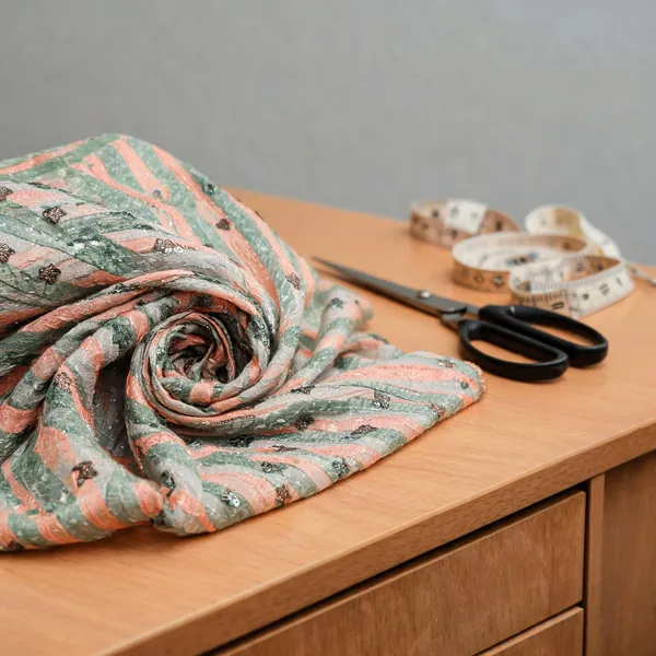 Coral-Orange_And_Sage-Green_Chinon_Silk_Fabrics_For_Women