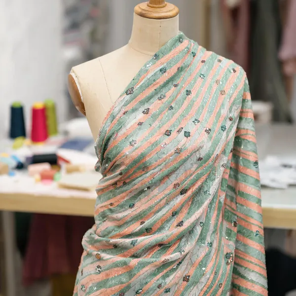 Coral-Orange_And_Sage-Green_Chinon_Silk_Fabrics_For_Women