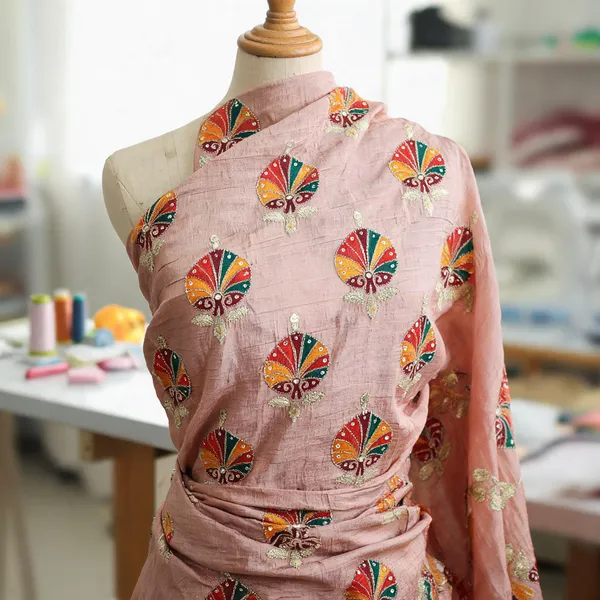 Peach_Slub_Silk_Fabrics_For_Women