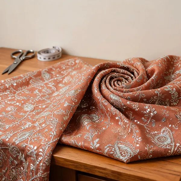 Burnt_Orange_Banarasi_Brocade_Fabrics_For_Women