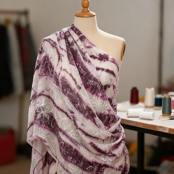 Magenta_Purple_And_Off_White_Organza_Fabrics_For_Women