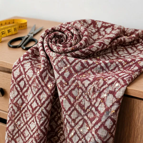 Burgundy_And_Off_White_Linen_Fabrics_For_Women