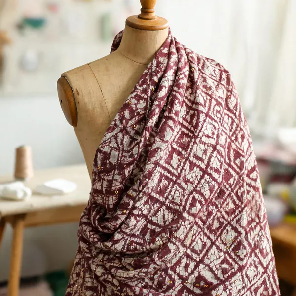 Burgundy_And_Off_White_Linen_Fabrics_For_Women