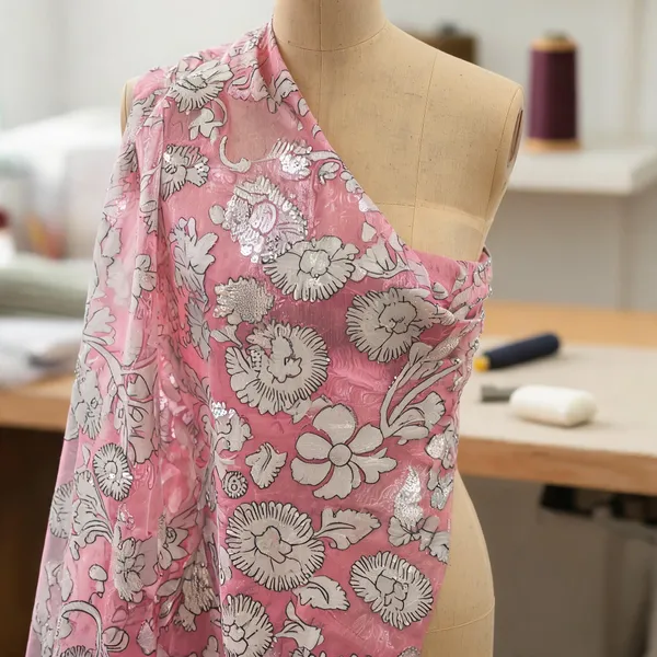 Pink_And_Off_White_Organza_Fabrics_For_Women