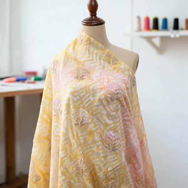 Yellow_And_Pink_Chanderi_Silk_Fabrics_For_Women
