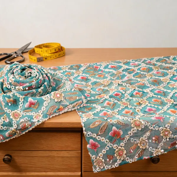 Turquoise_Viscose_Georgette_Fabrics_For_Women