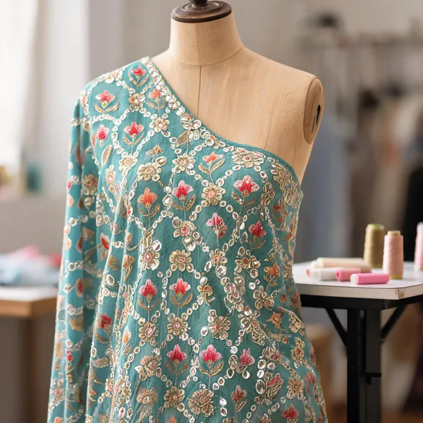 Turquoise_Viscose_Georgette_Fabrics_For_Women