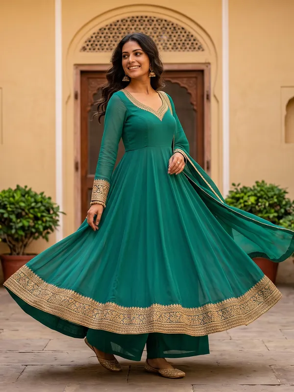 The_Teal_Solid_Georgette_Anarkali_Suit