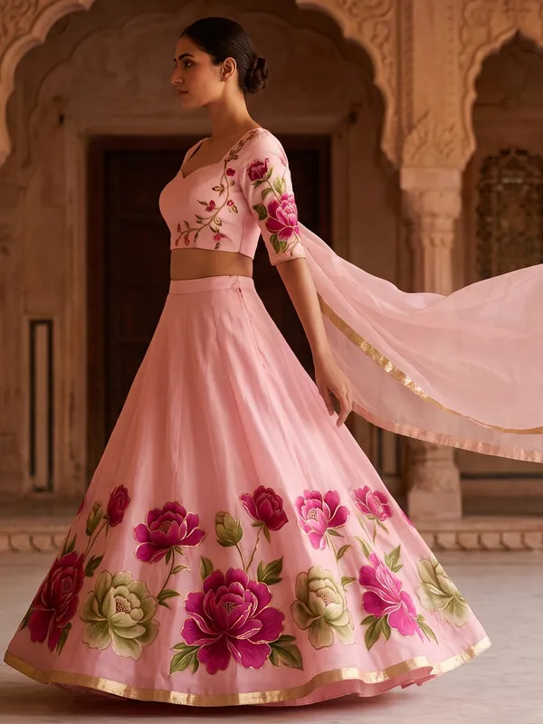 The_Gulabi_Bagh_Handpainted_Organza_Lehenga_Set