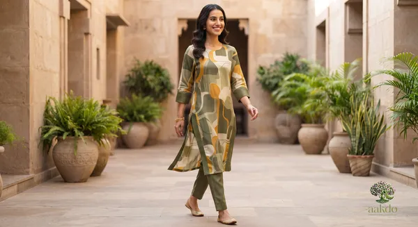 The_Olive_Ochre_Abstract_Silk_Kurta_Set