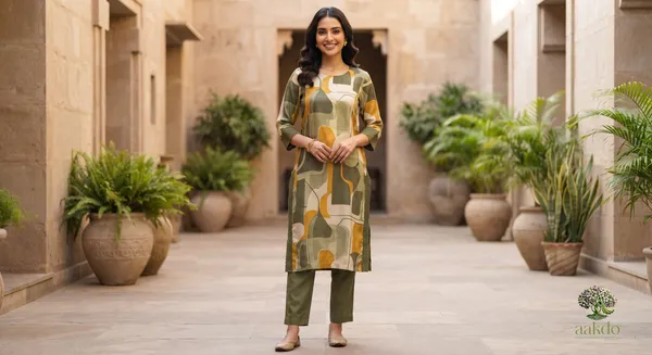 The_Olive_Ochre_Abstract_Silk_Kurta_Set