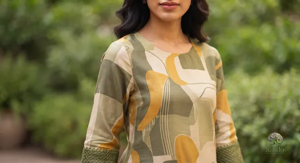 The_Olive_Ochre_Abstract_Silk_Kurta_Set