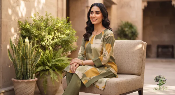 The_Olive_Ochre_Abstract_Silk_Kurta_Set