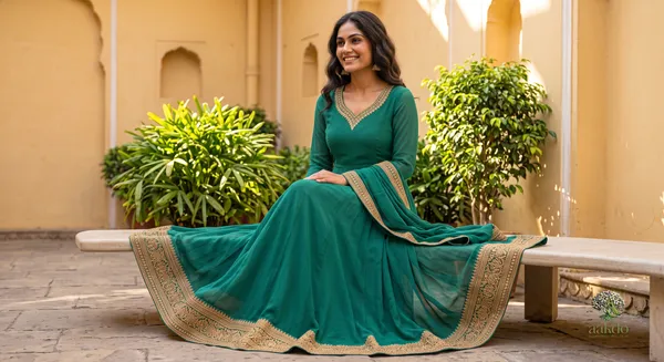 The_Teal_Solid_Georgette_Anarkali_Suit
