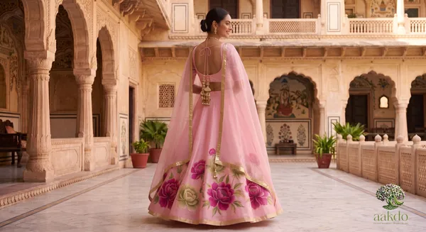 The_Gulabi_Bagh_Handpainted_Organza_Lehenga_Set