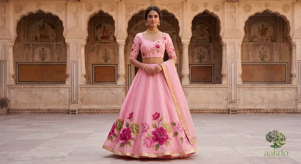 The_Gulabi_Bagh_Handpainted_Organza_Lehenga_Set
