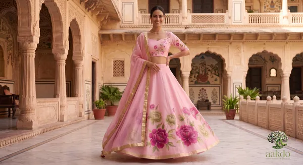 The_Gulabi_Bagh_Handpainted_Organza_Lehenga_Set