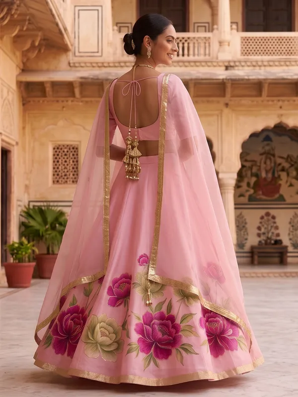 The_Gulabi_Bagh_Handpainted_Organza_Lehenga_Set