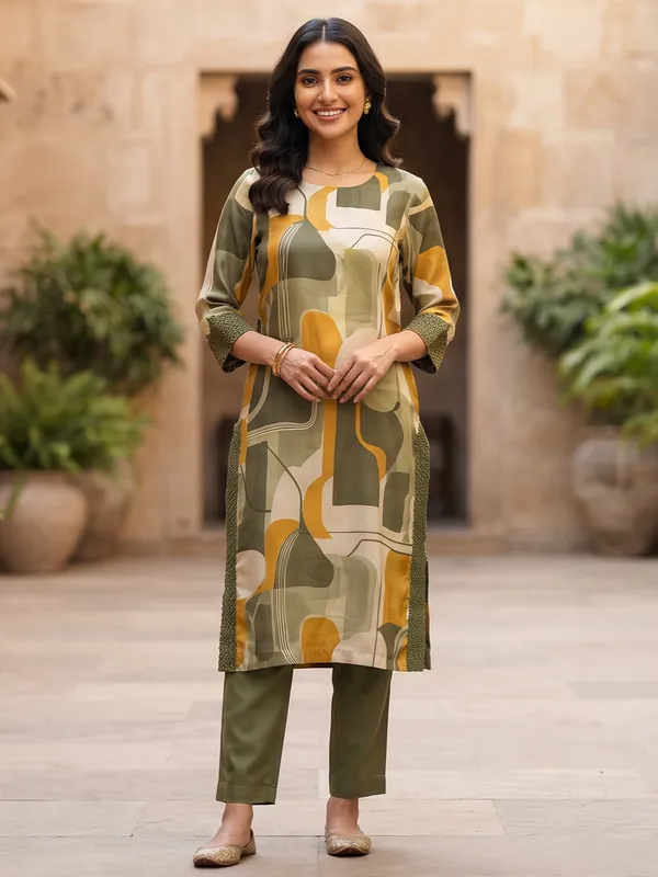 The_Olive_Ochre_Abstract_Silk_Kurta_Set