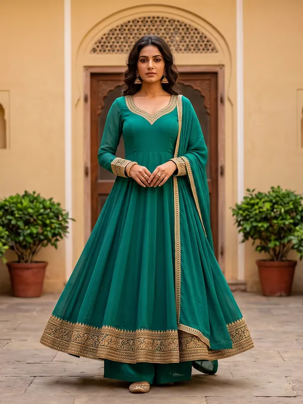 The_Teal_Solid_Georgette_Anarkali_Suit