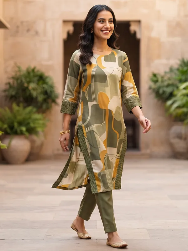 The_Olive_Ochre_Abstract_Silk_Kurta_Set
