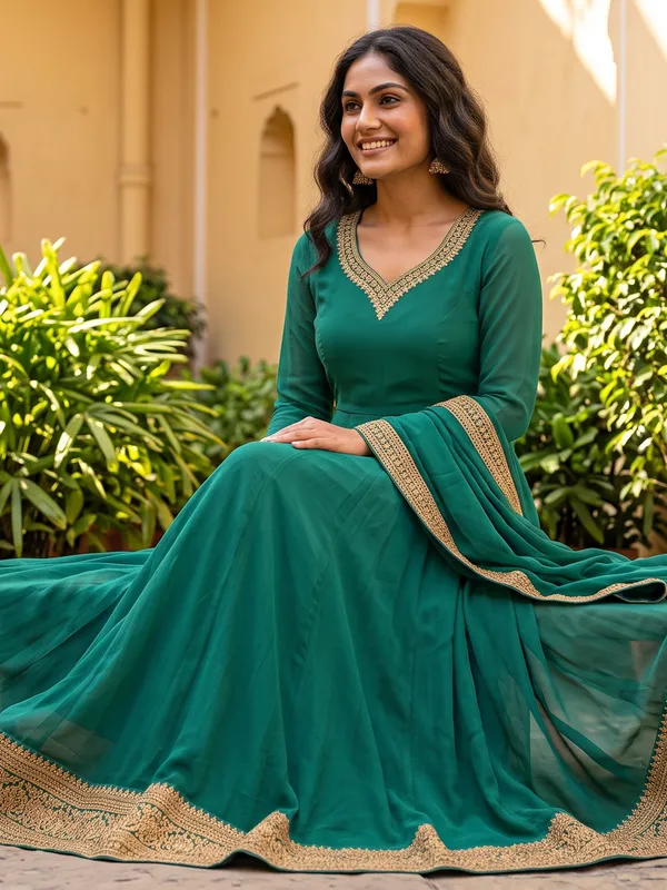 The_Teal_Solid_Georgette_Anarkali_Suit