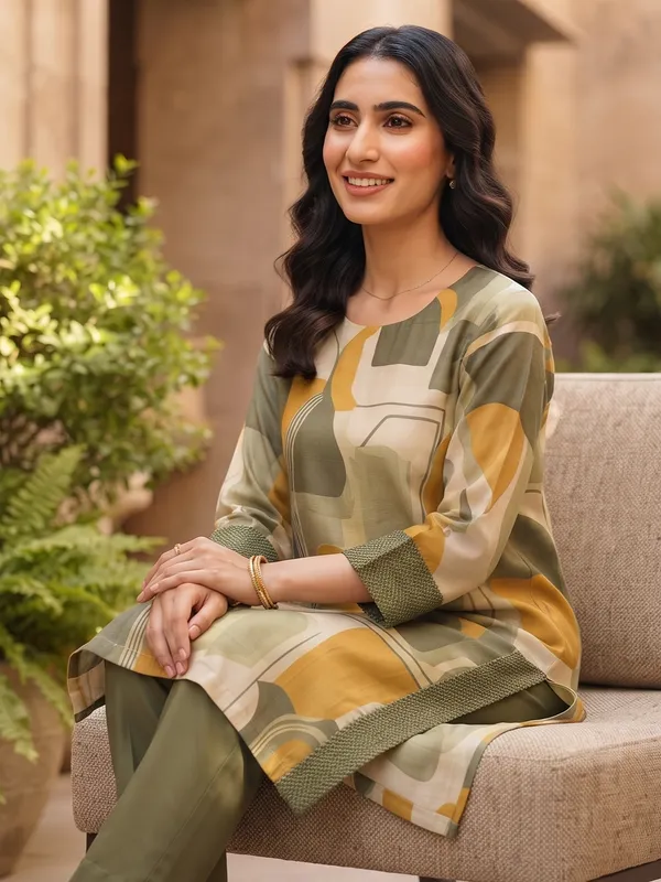The_Olive_Ochre_Abstract_Silk_Kurta_Set