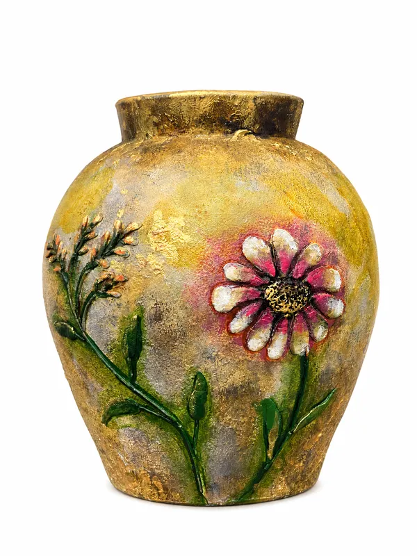 Hand-Painted_Terracotta_Antique_Gold_Textured_Floral_Decorative_Vase