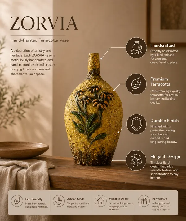 Hand-Painted_Terracotta_Rustic_Yellow_Floral_Bottle_Decorative_Vase