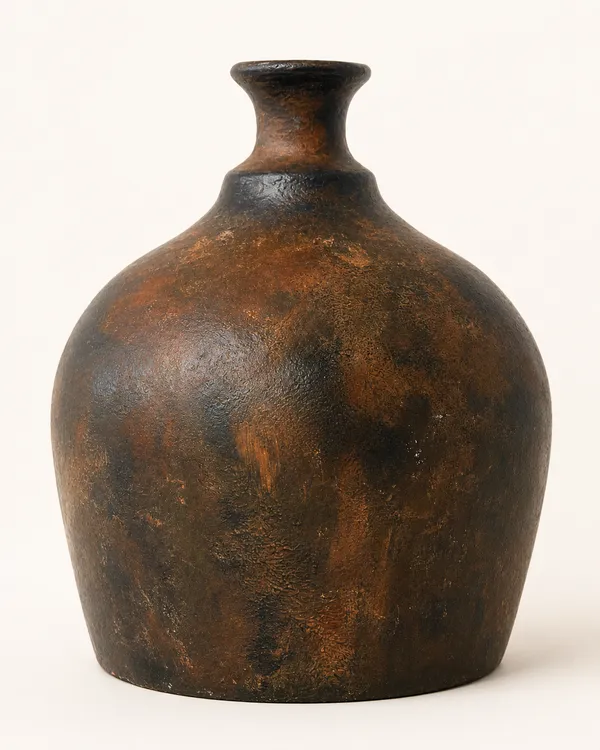 Hand-Painted_Terracotta_Rustic_Brown_Textured_Bottle_Neck_Decorative_Vase