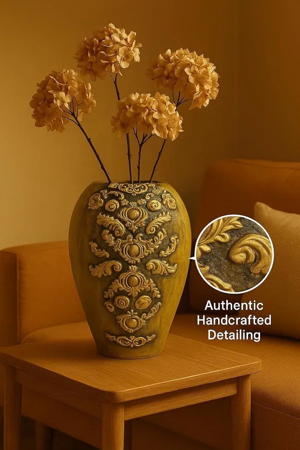 Hand-Painted_Terracotta_Artisan_Golden_Embossed_Floral_Decorative_Vase