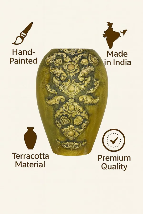 Hand-Painted_Terracotta_Artisan_Golden_Embossed_Floral_Decorative_Vase
