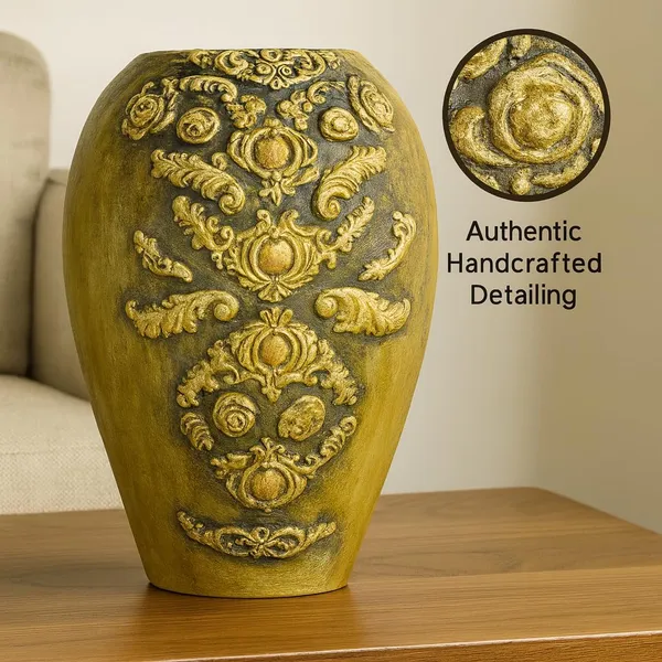 Hand-Painted_Terracotta_Artisan_Golden_Embossed_Floral_Decorative_Vase